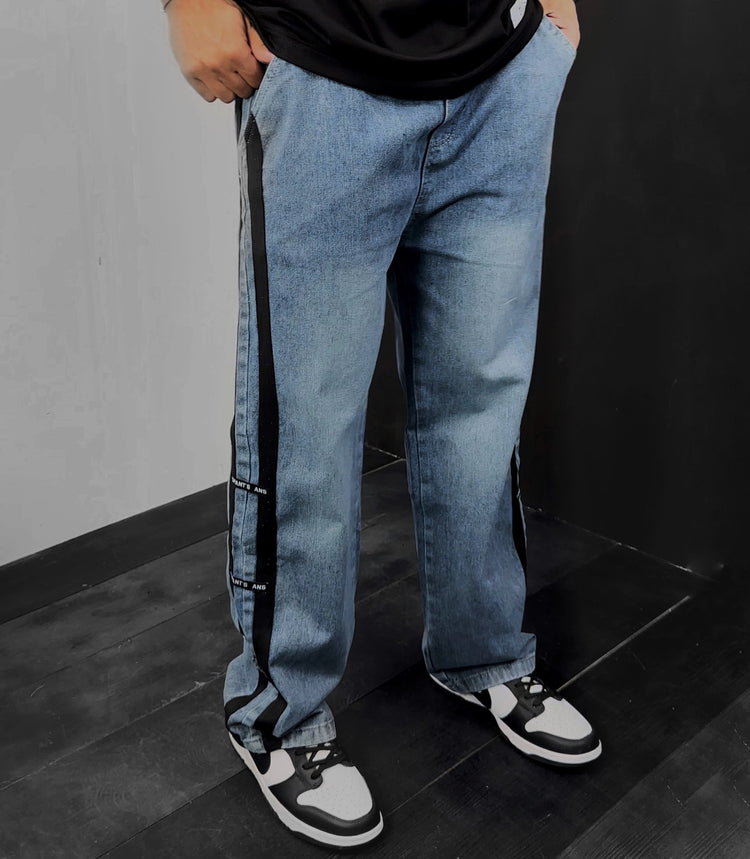 double striped jean stretch jeans