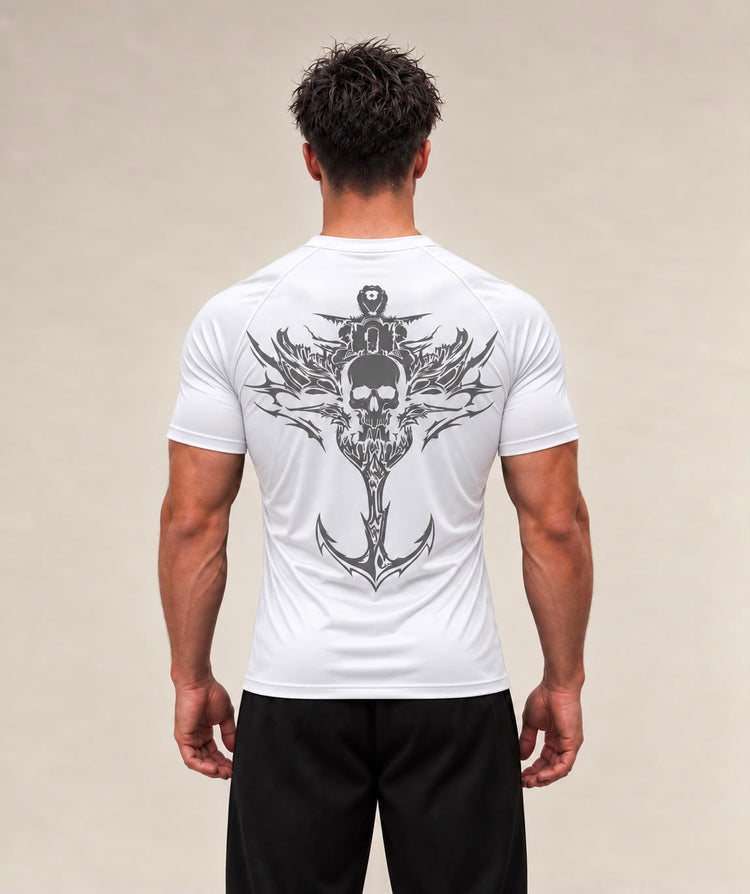 Anchor Skull performance t-shirt in white, back graphic
