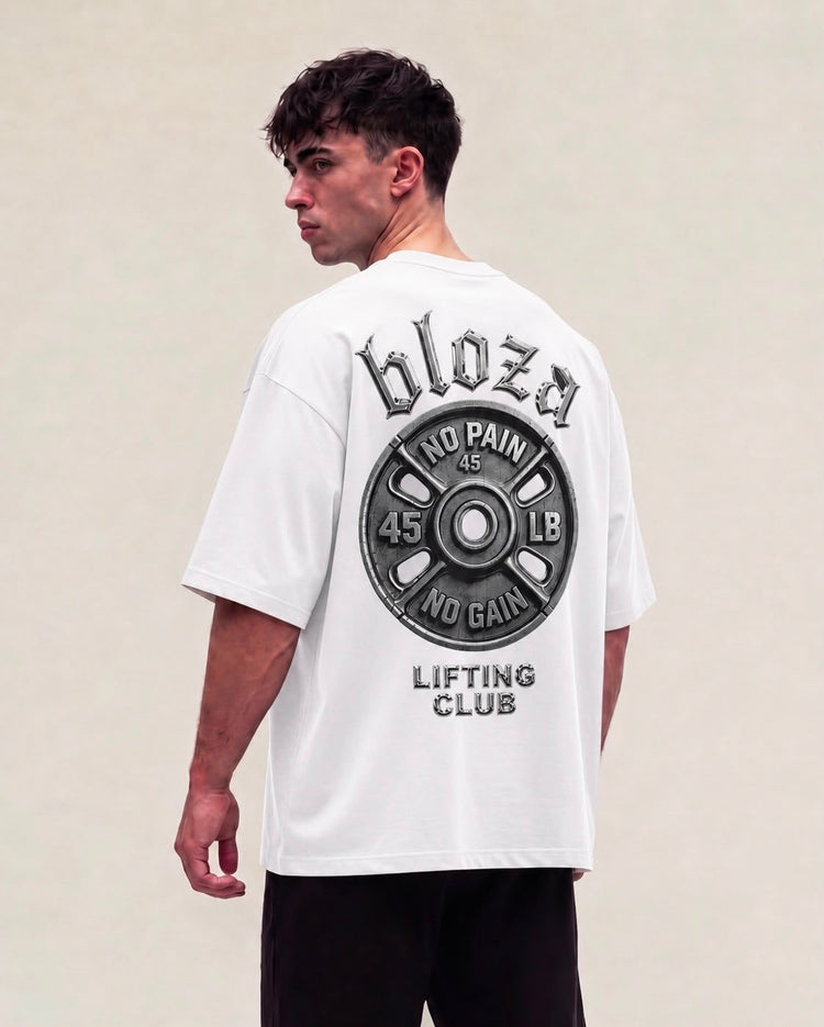 Lifting Club oversize t-shirt in white, back print