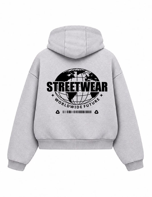 Bloza Streetwear Globe Box Cut Hoodie - Grey - Back