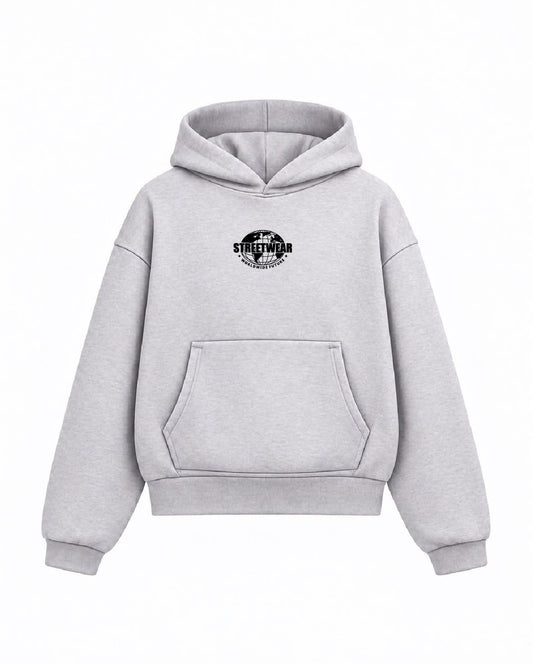 Bloza Streetwear Globe Box Cut Hoodie - Grey - Front