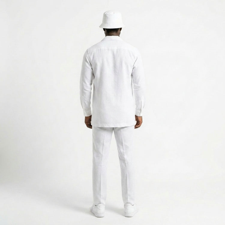 Essential linen Chinese collar T-shirt and pants