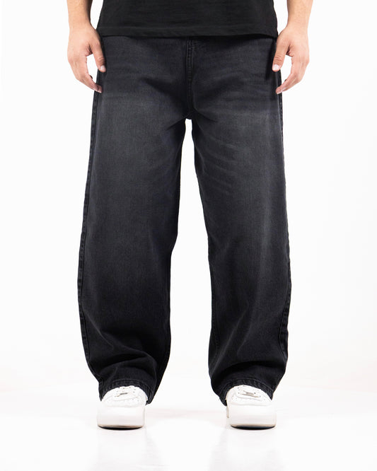 STONE WASHED BAGGY JEANS IN BLACK
