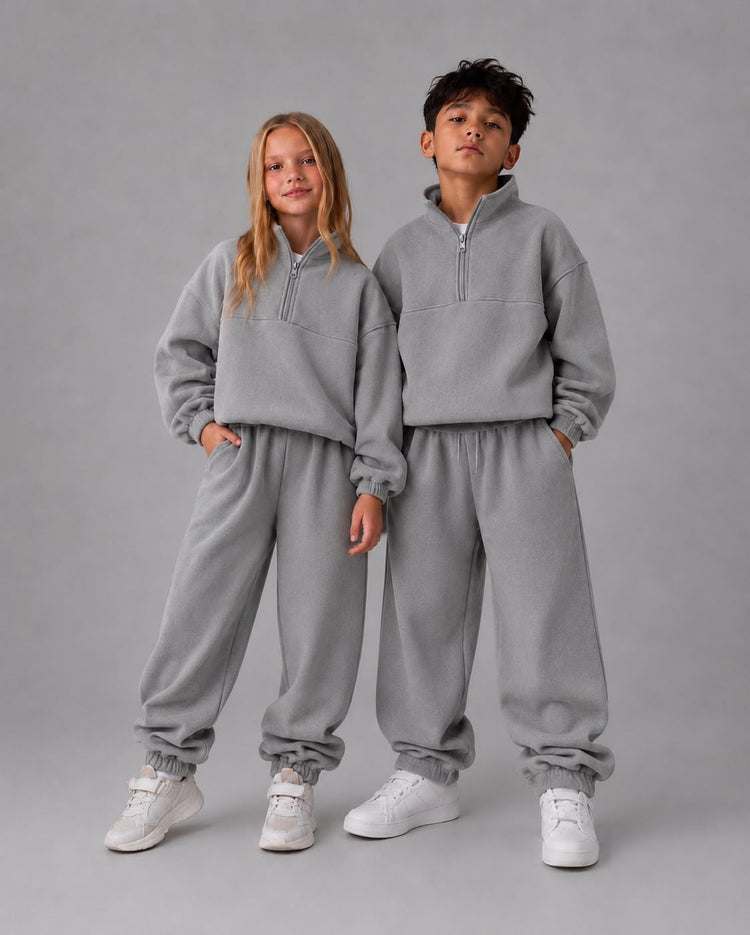 KIDS HIGH NECK ZIP-UP SWEATSHIRT & ZIPPER HOODIE 450 GSM SET