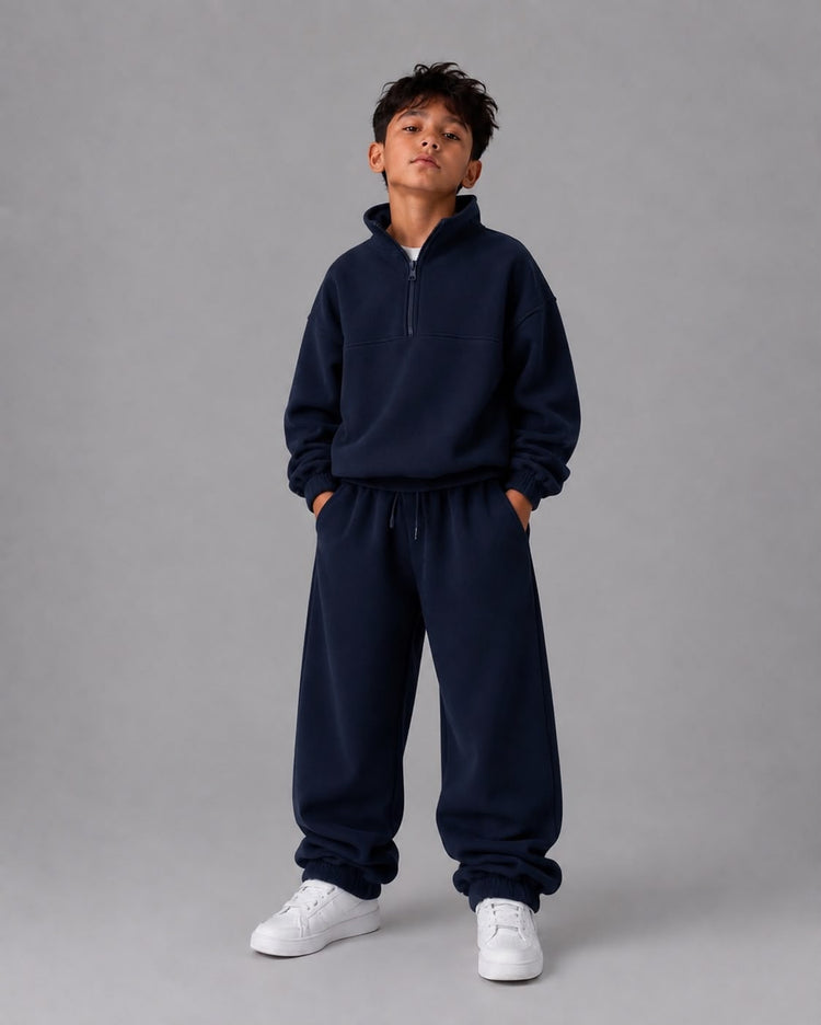 KIDS HIGH NECK ZIP-UP SWEATSHIRT & ZIPPER HOODIE 450 GSM SET