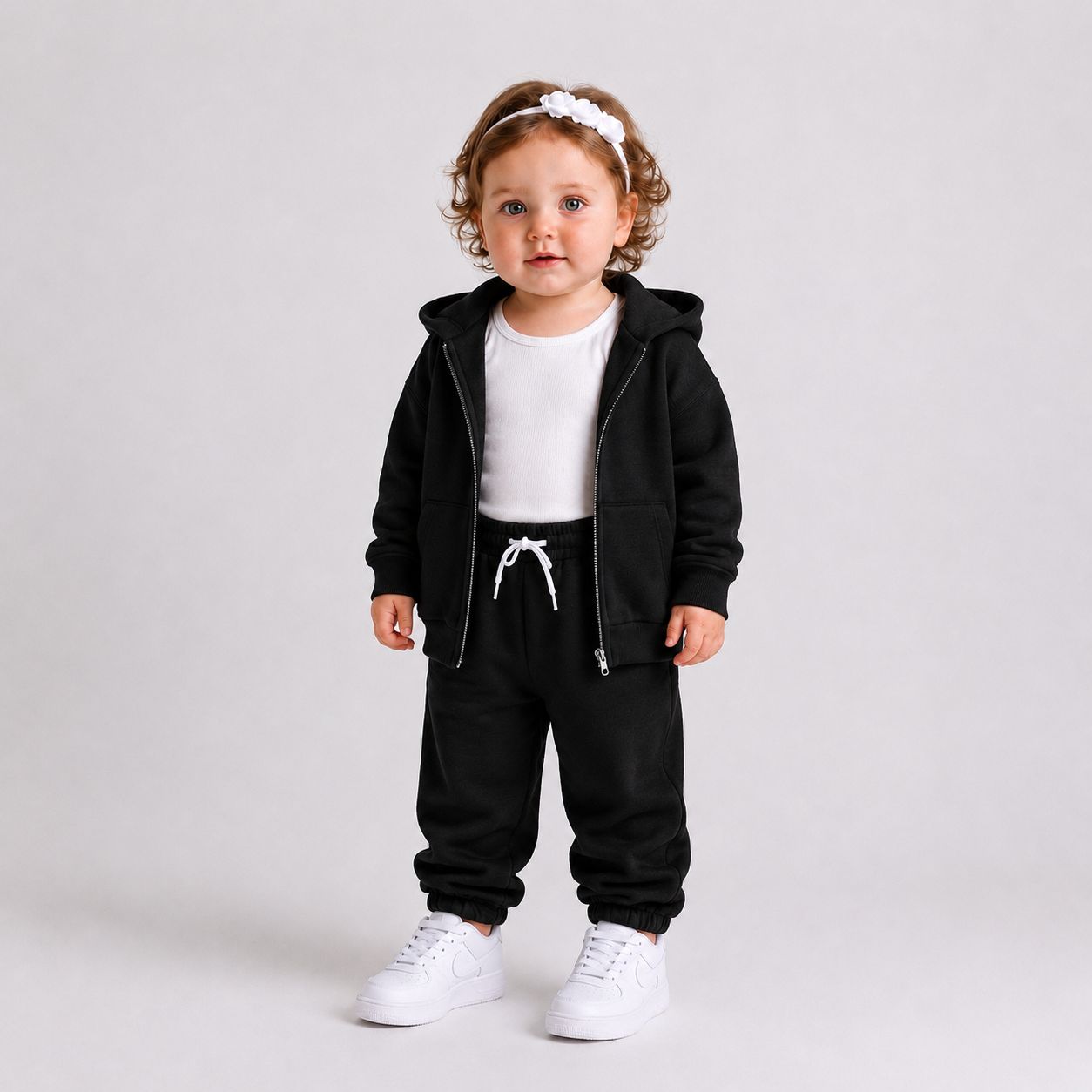 Kids sweatsuit 300 GSM, girls, black