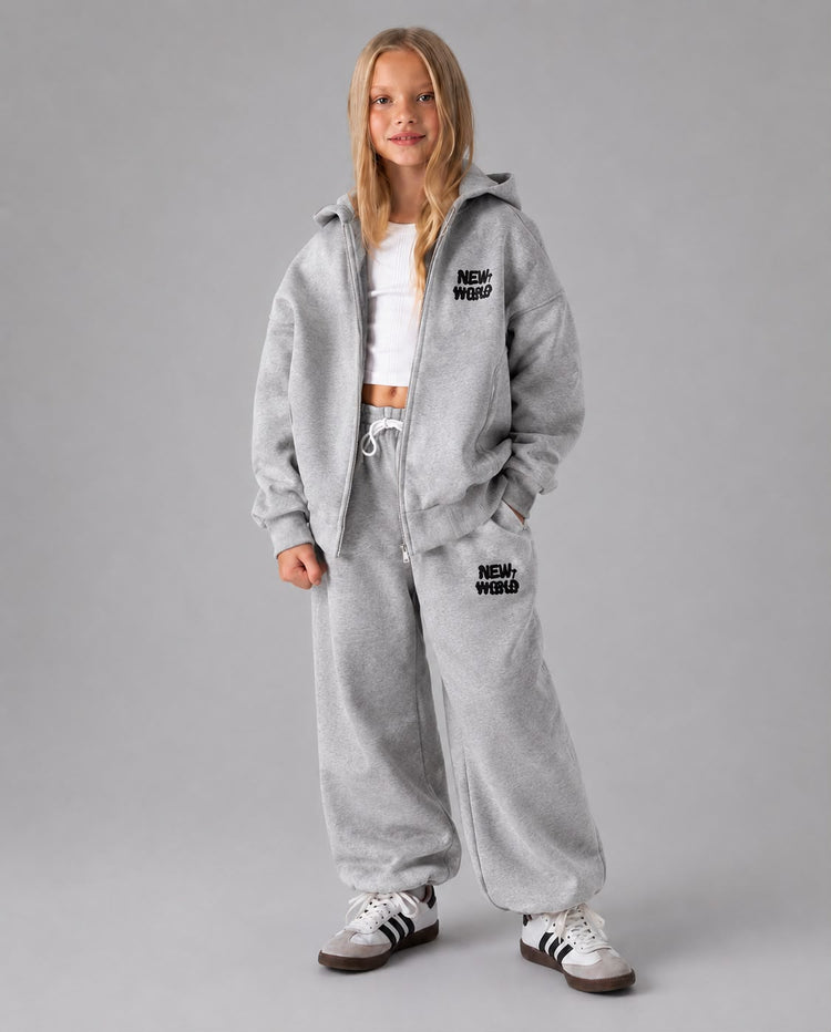 KIDS NEW WORLD PANTS & ZIPPER HOODIE 450 GSM SET