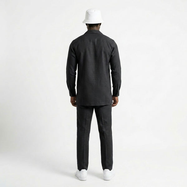 Essential linen Chinese collar T-shirt and pants