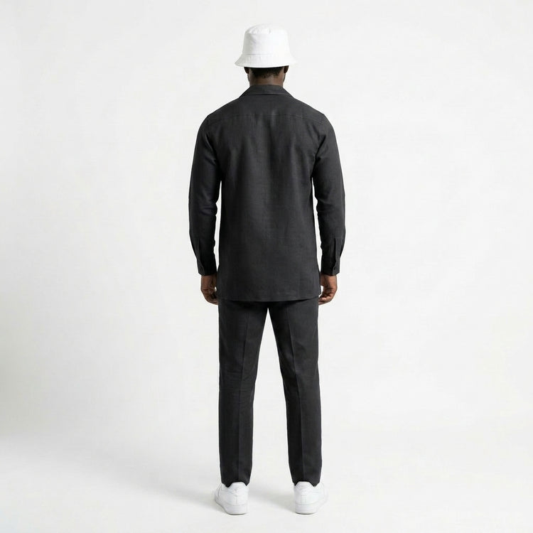 Essential linen Chinese collar T-shirt and pants
