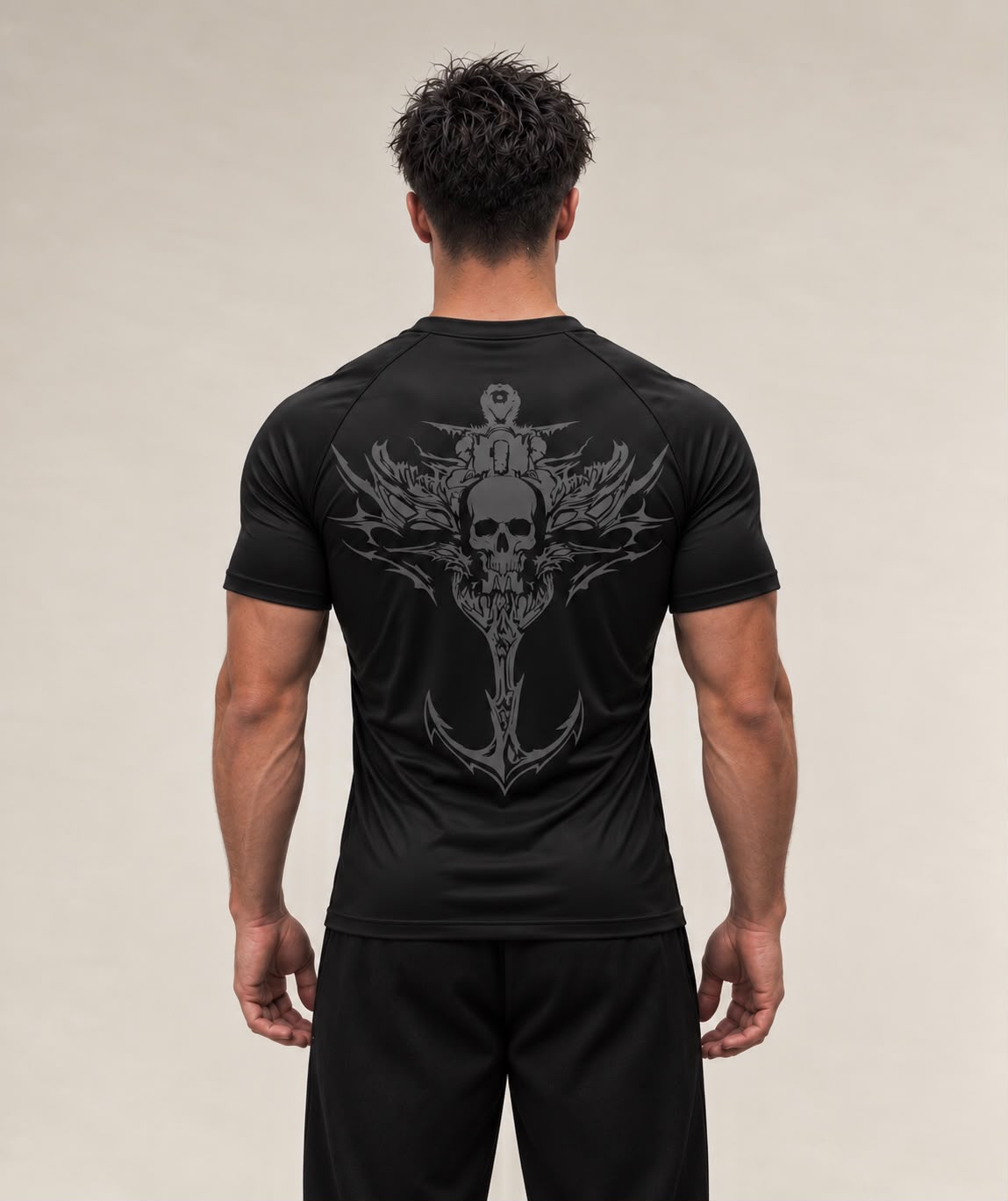 Anchor Skull performance t-shirt in black, back graphic