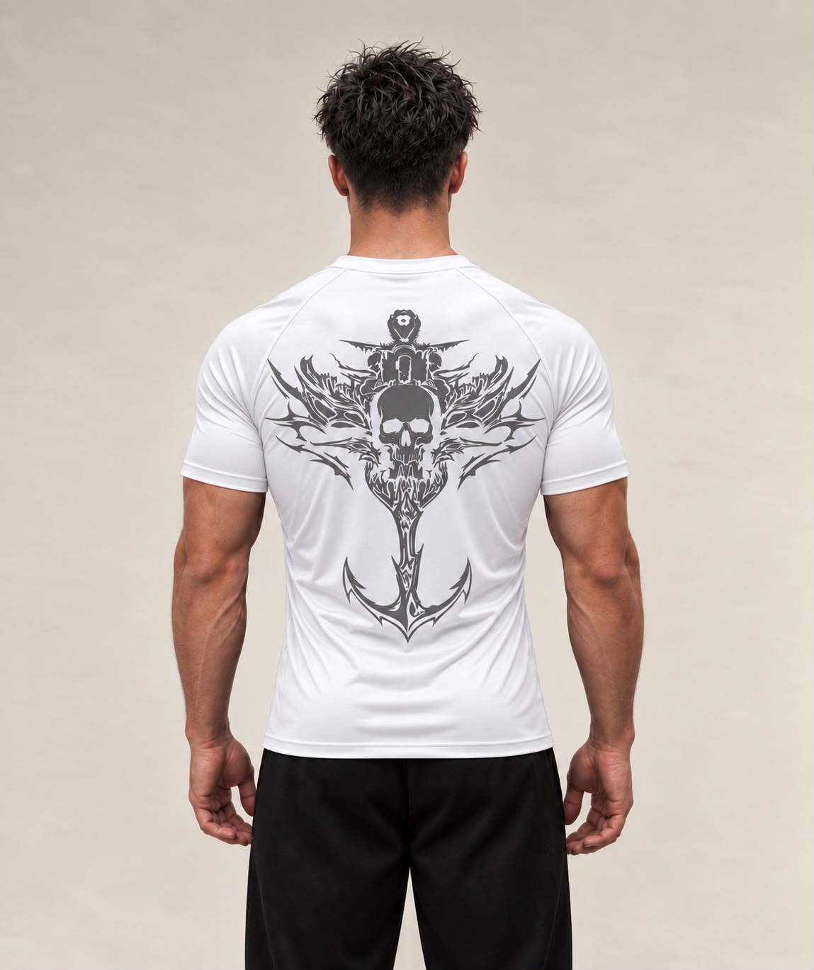 Anchor Skull performance t-shirt in white, back graphic