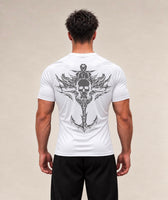 Anchor Skull performance t-shirt in white, back graphic
