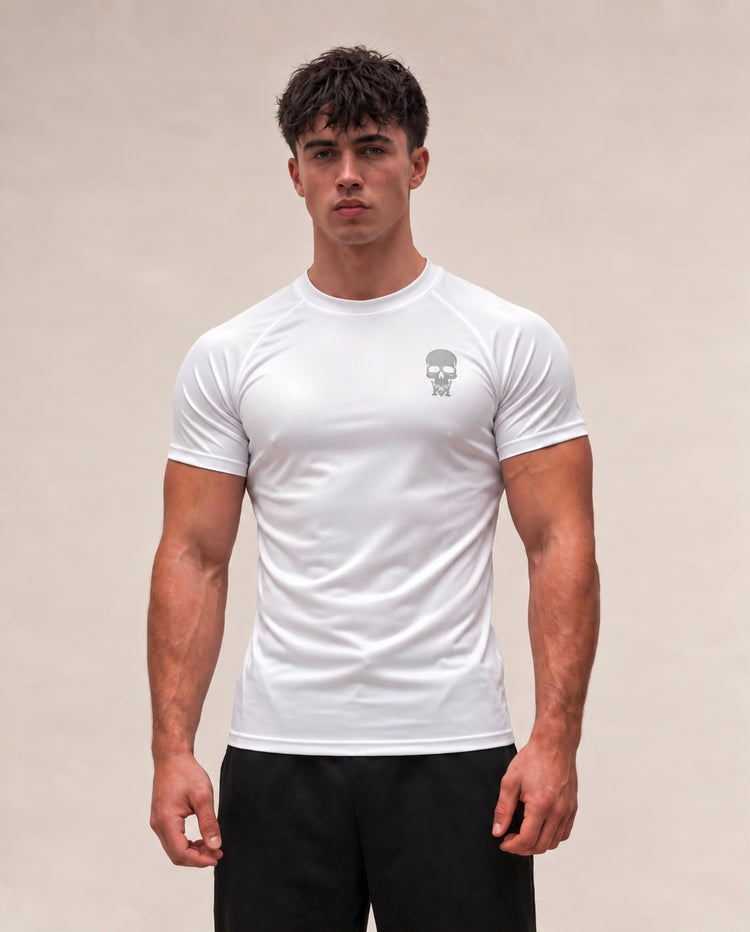 Anchor Skull performance t-shirt in white, front