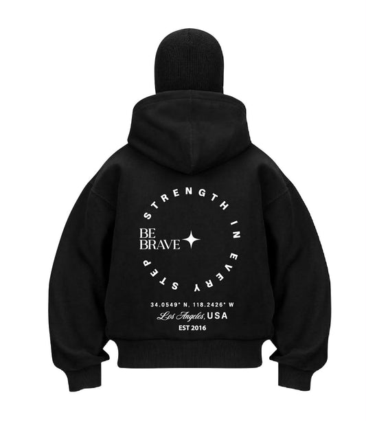 Bloza Be Brave Zip Box Cut Hoodie - Black - Back