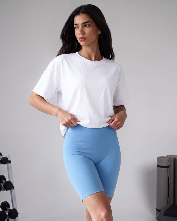 High waisted biker shorts baby blue