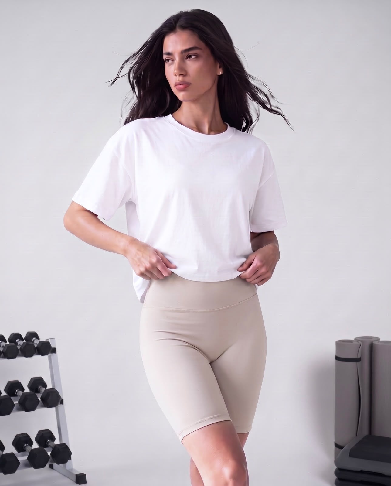 High waisted biker shorts beige