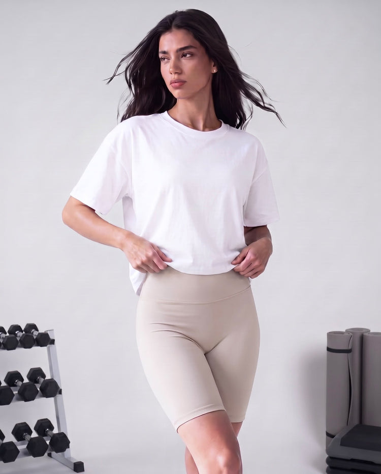 High waisted biker shorts beige