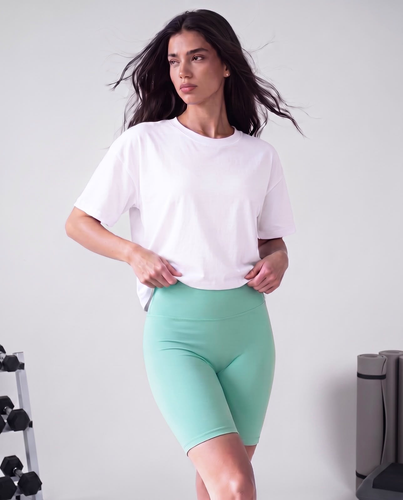 High waisted biker shorts mint green