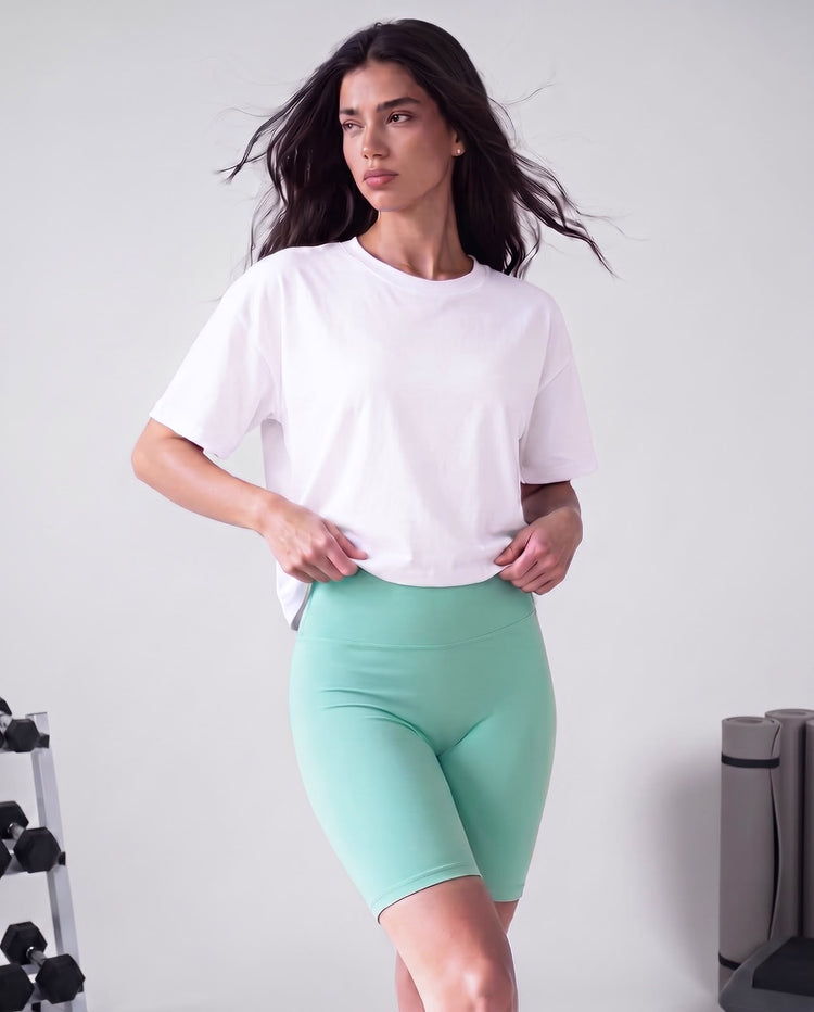 High waisted biker shorts mint green