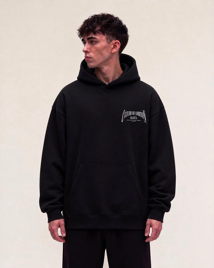 Culture of Ambition hoodie 380 GSM in black, front