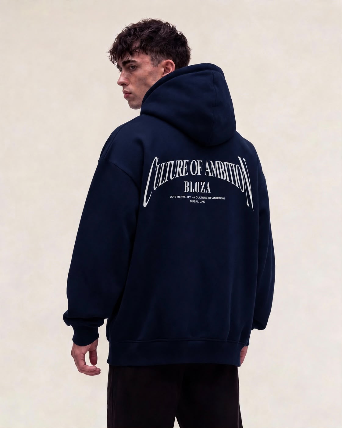 Culture of Ambition hoodie 380 GSM in navy blue, back print