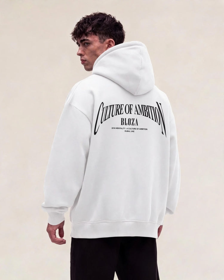 Culture of Ambition hoodie 380 GSM in white, back print