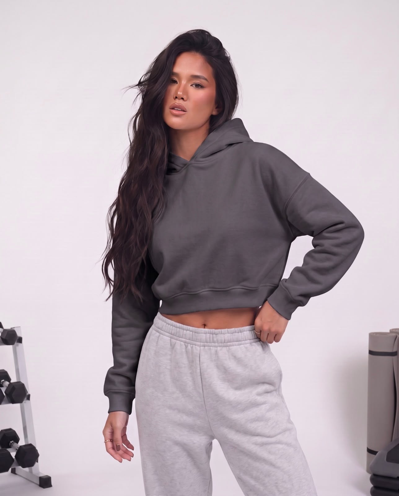 Cropped hoodie charcoal
