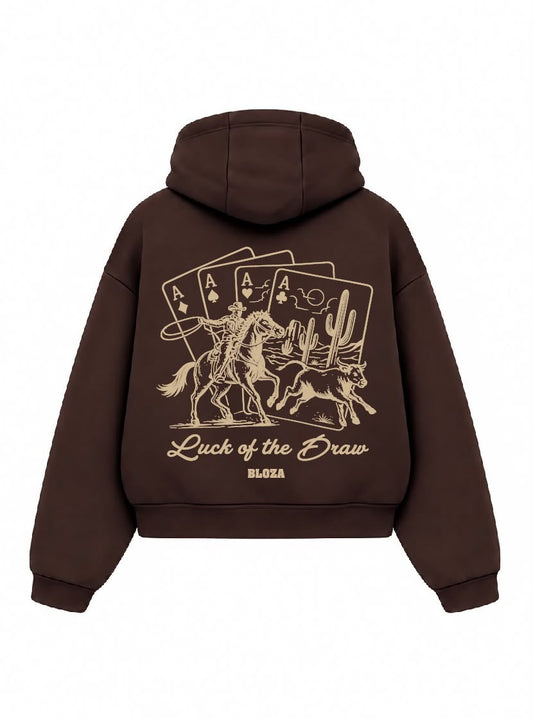 Bloza Luck of the Draw Box Cut Hoodie - Brown - Back