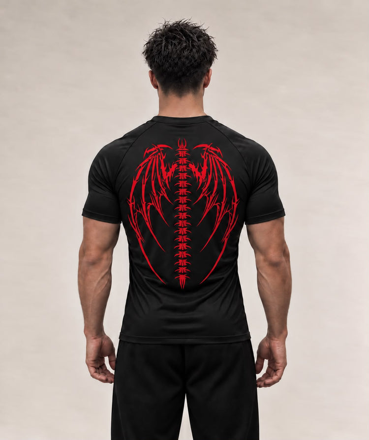 Red Wings performance t-shirt in black, back graphic