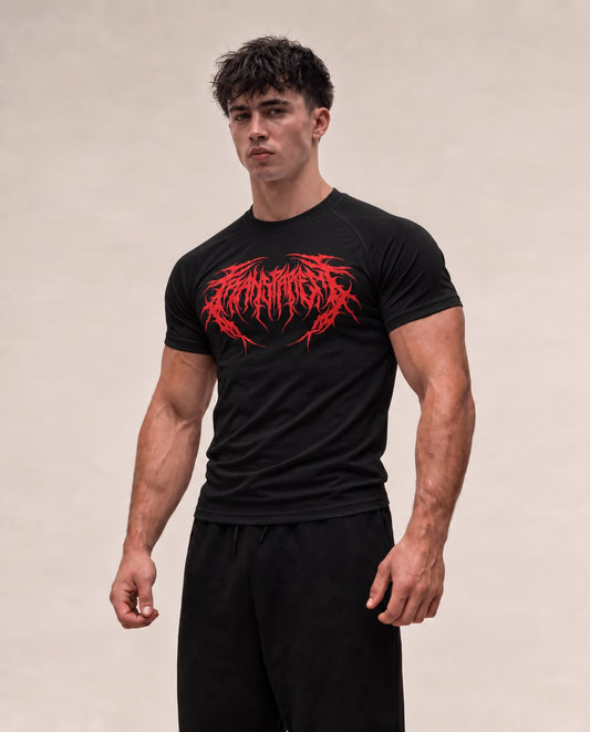 Red Wings performance t-shirt in black, front lettering