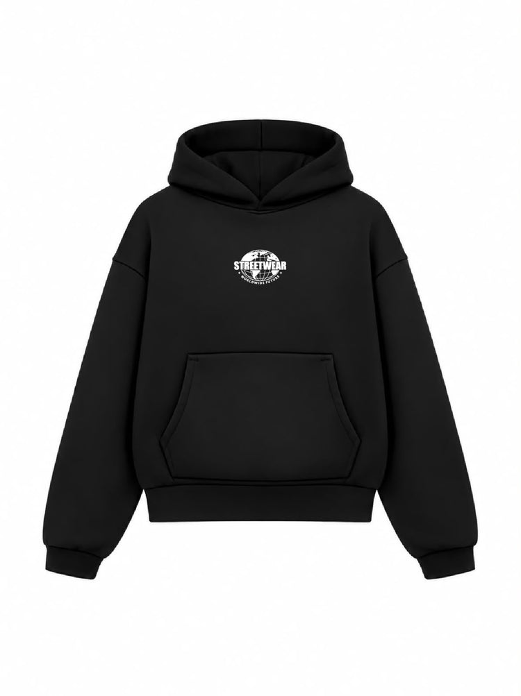 Bloza Streetwear Globe Box Cut Hoodie - Black - Front