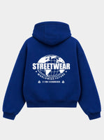 Bloza Streetwear Globe Box Cut Hoodie - Blue - Back