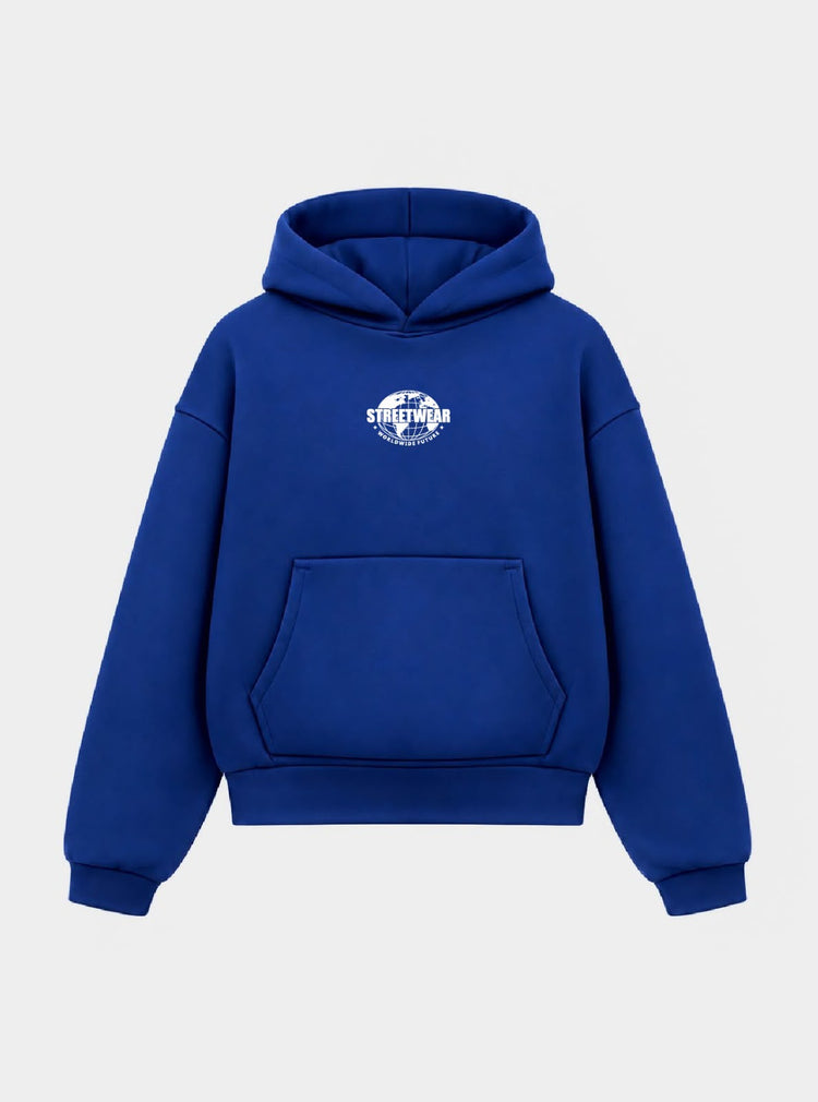Bloza Streetwear Globe Box Cut Hoodie - Blue - Front