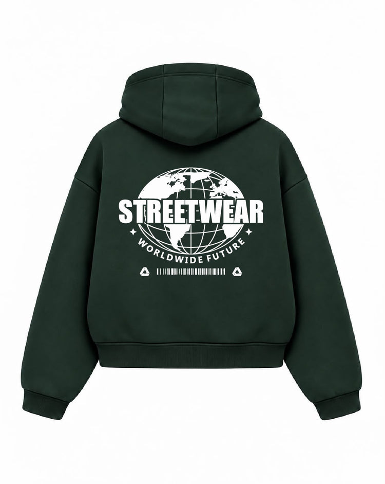 Bloza Streetwear Globe Box Cut Hoodie - Green - Back