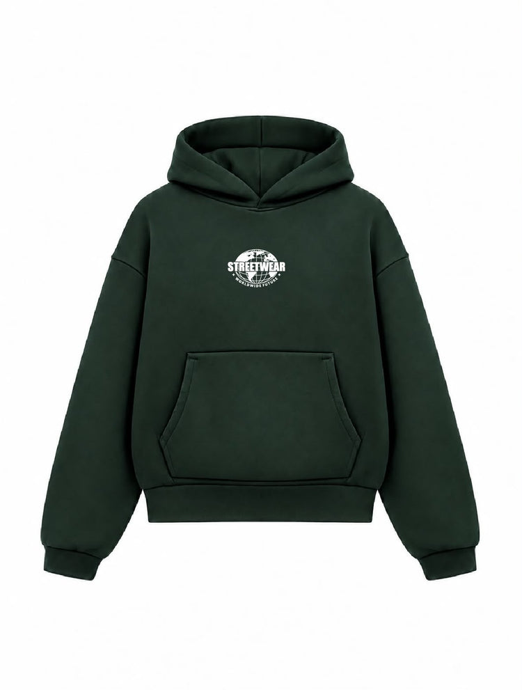 Bloza Streetwear Globe Box Cut Hoodie - Green - Front