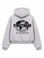 Bloza Streetwear Globe Box Cut Hoodie - Grey - Back