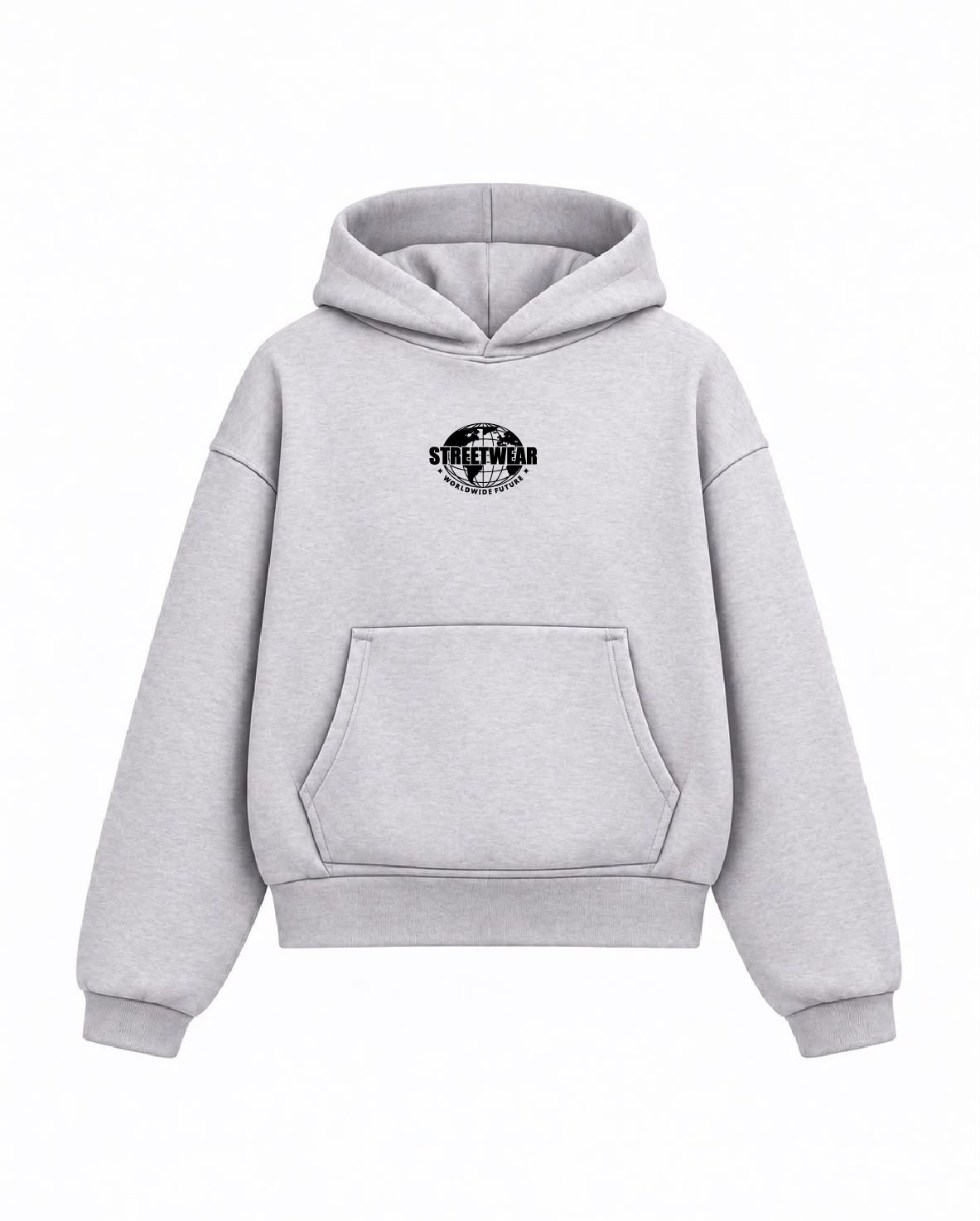 Bloza Streetwear Globe Box Cut Hoodie - Grey - Front