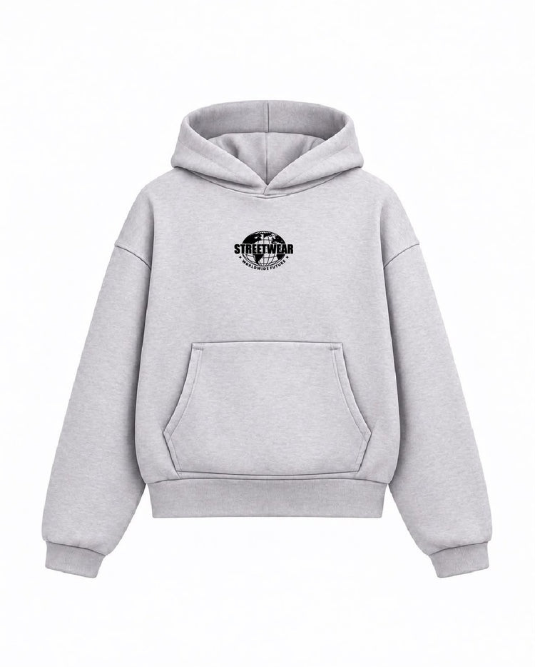 Bloza Streetwear Globe Box Cut Hoodie - Grey - Front