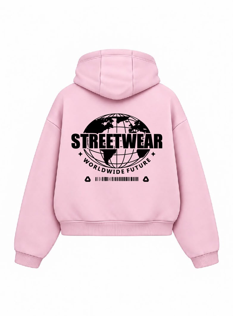 Bloza Streetwear Globe Box Cut Hoodie - Pink - Back