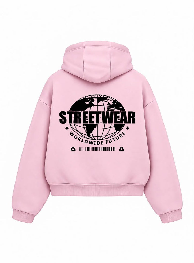 Bloza Streetwear Globe Box Cut Hoodie - Pink - Back
