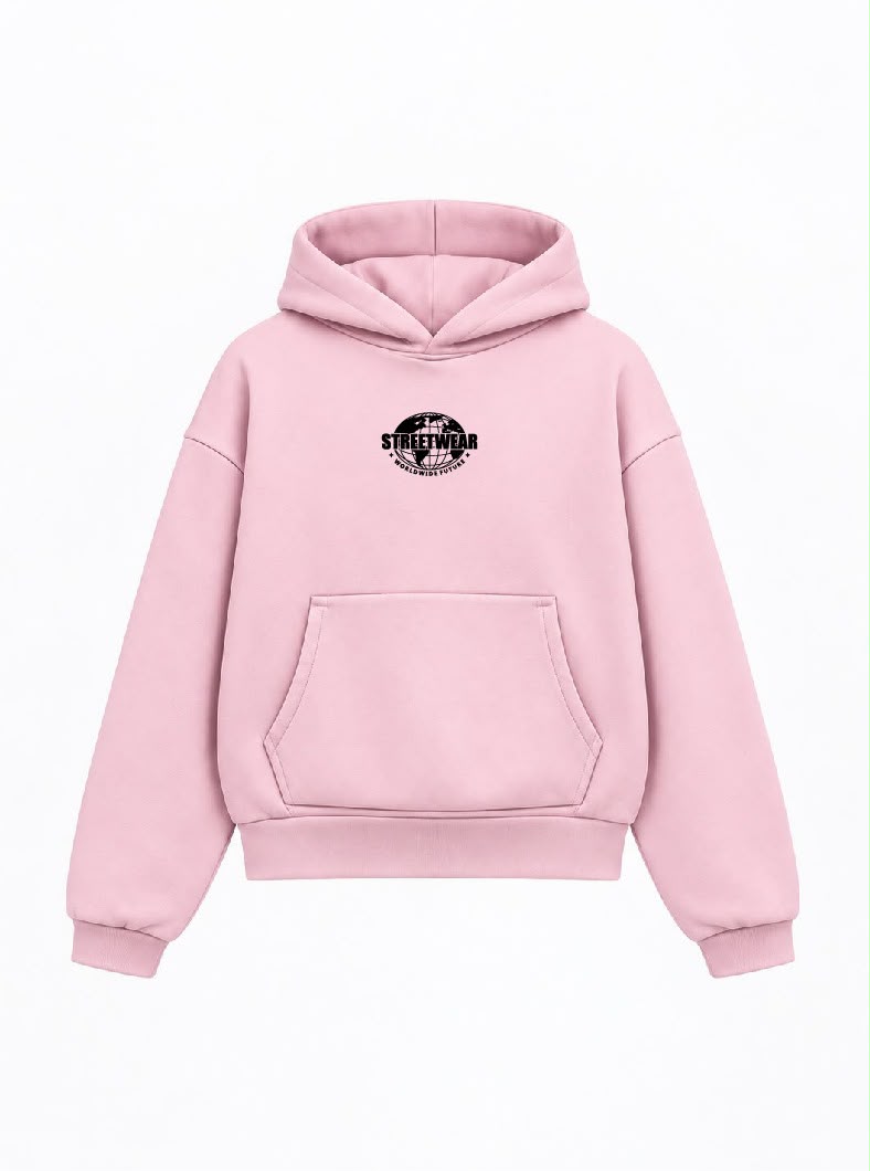 Bloza Streetwear Globe Box Cut Hoodie - Pink - Front