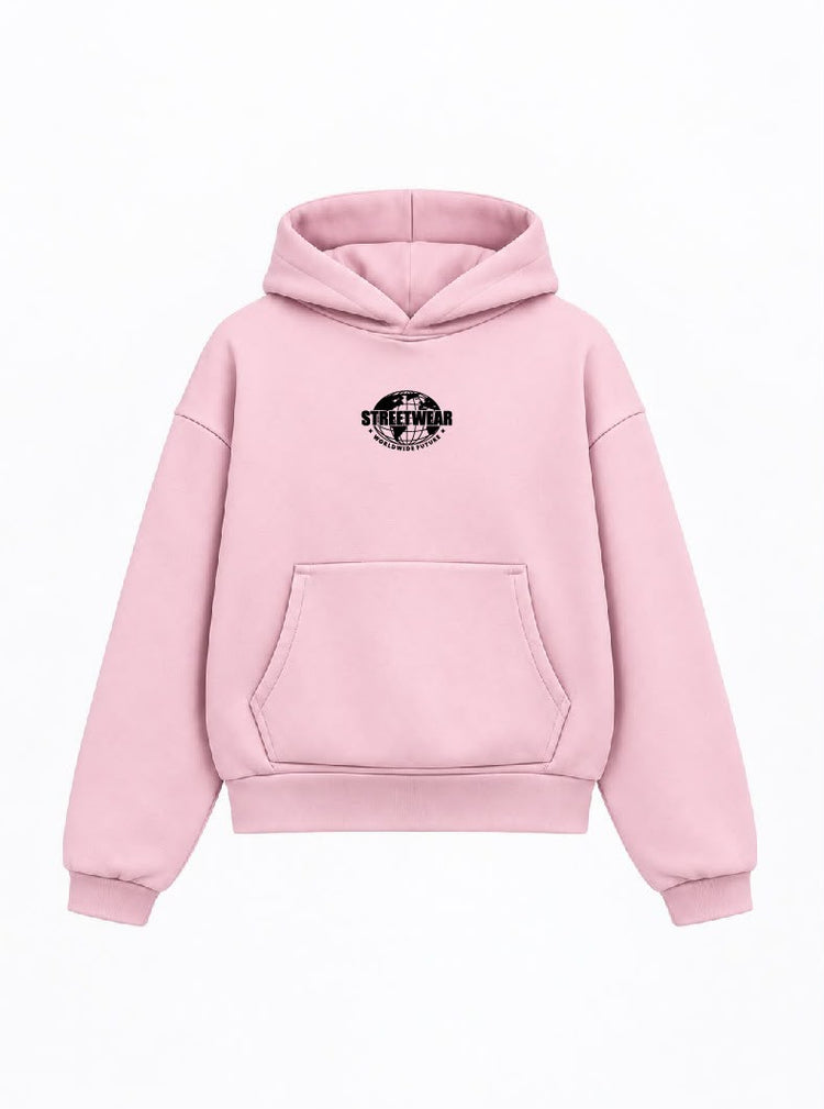 Bloza Streetwear Globe Box Cut Hoodie - Pink - Front