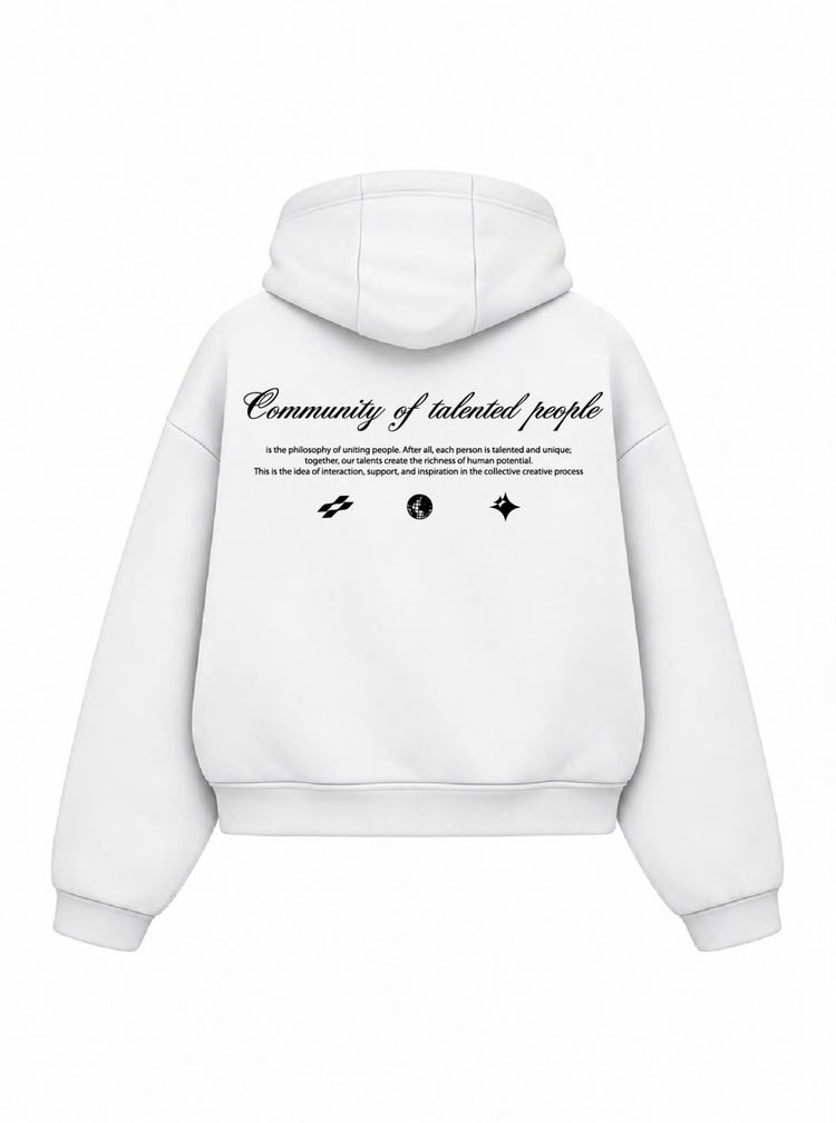 Bloza Talented People Box Cut Hoodie - White - Back