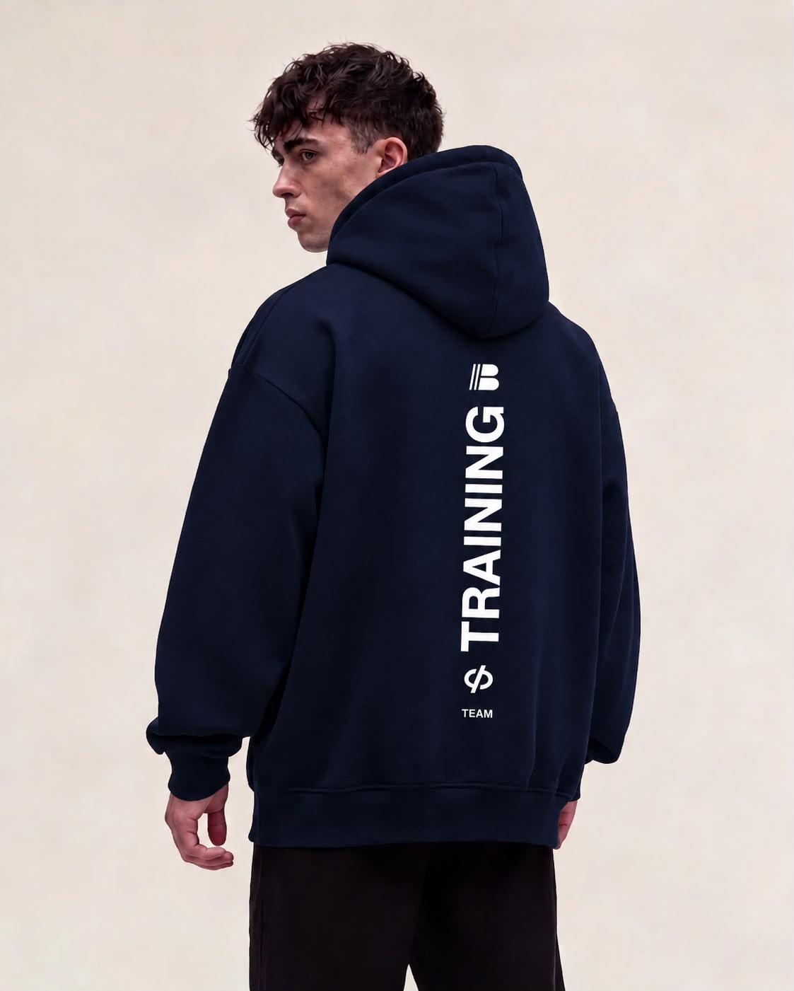 Training Team hoodie 380 GSM in navy blue, back print
