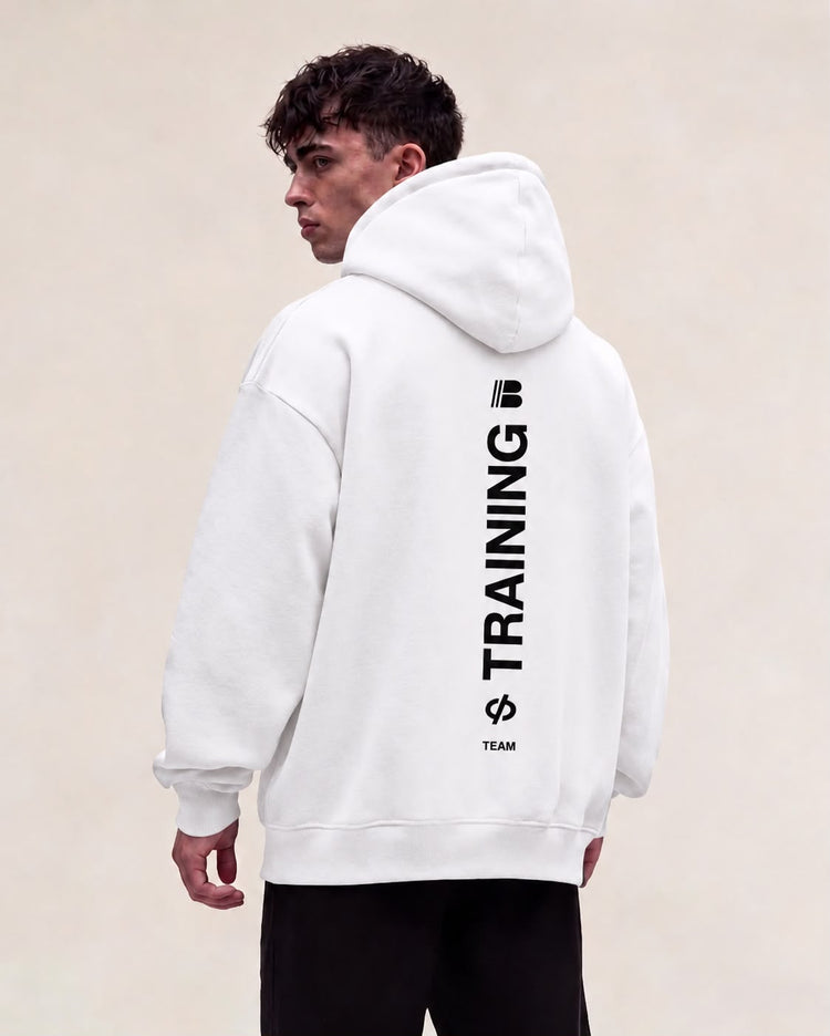 Training Team hoodie 380 GSM in white, back print