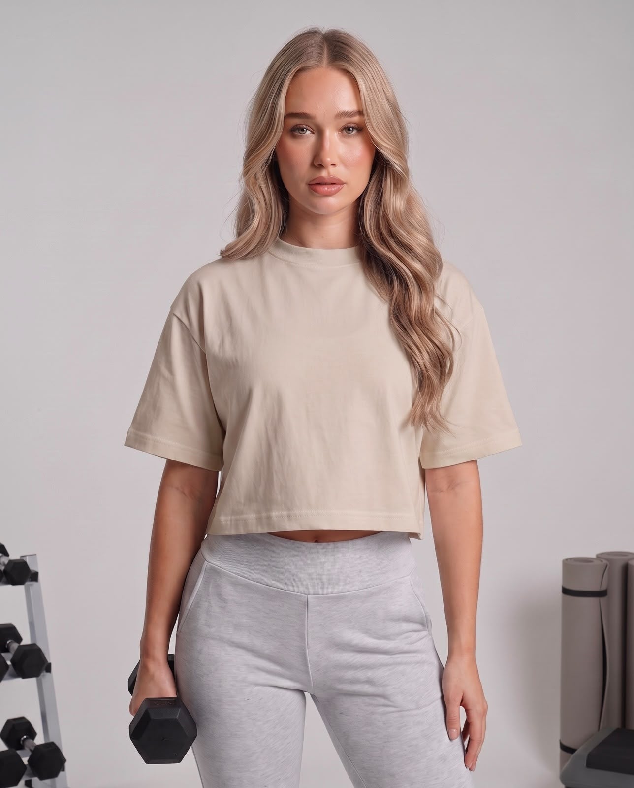 Plain cropped t-shirt beige