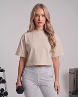 Plain cropped t-shirt beige