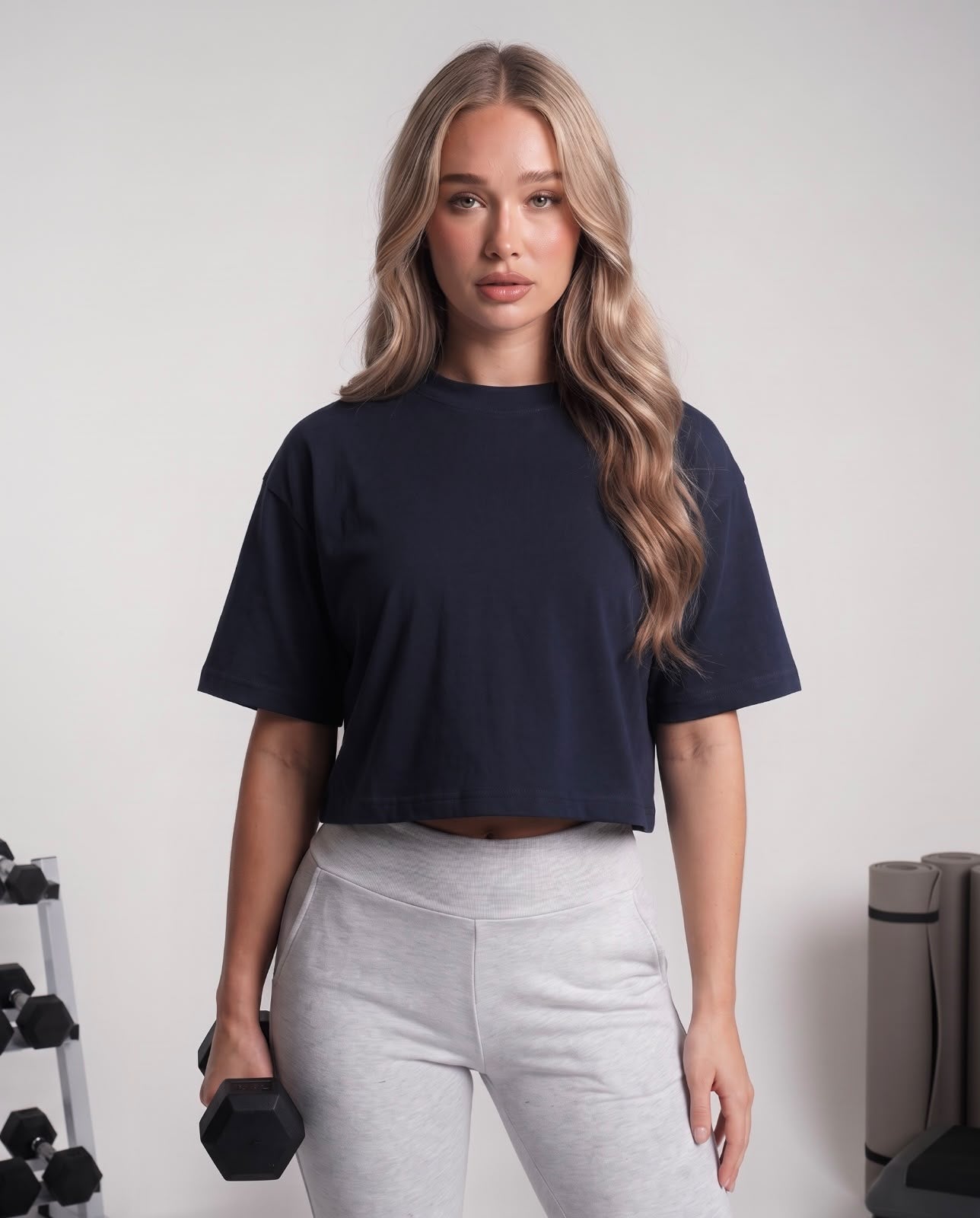 Plain cropped t-shirt navy blue