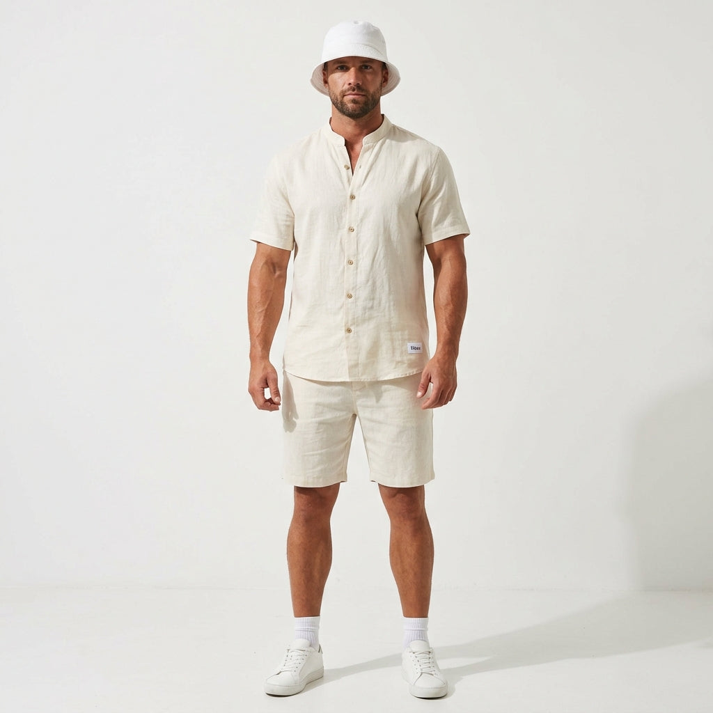 Essential linen Chinese collar T-shirt and Short