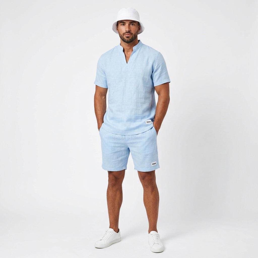 Essential linen Chinese collar T-shirt and Short